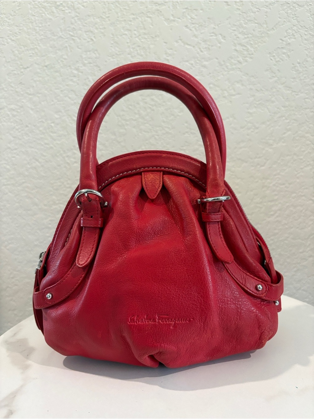 Salvatore Ferragamo Red Leather Satchel with Double Top Handles